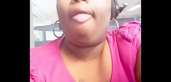  At work showing her long tongue